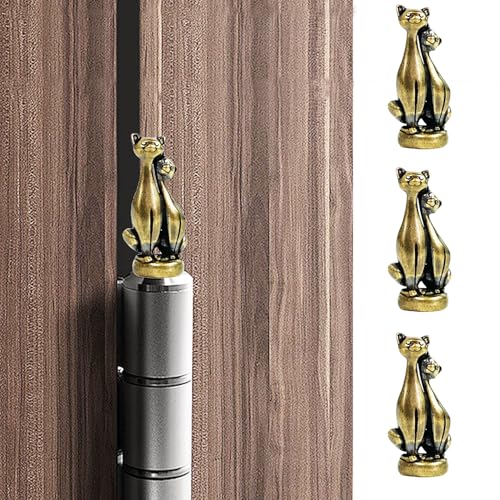 SWNACOR 3 Pcs Brass Couple Cat Hinge Heads Decorative Topper, Magnetic Hinge Head Toppers, Fun Cat Gifts for Women Mom Grandma Wife, Vintage Statue Door Hinge Head Home Decoration - Image 1