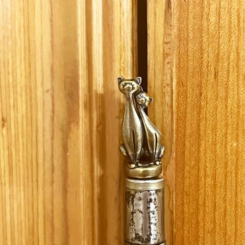 SWNACOR 3 Pcs Brass Couple Cat Hinge Heads Decorative Topper, Magnetic Hinge Head Toppers, Fun Cat Gifts for Women Mom Grandma Wife, Vintage Statue Door Hinge Head Home Decoration - Image 2
