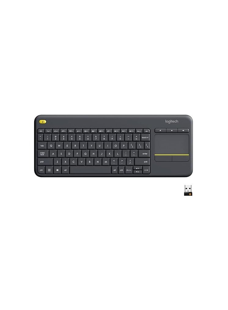 Logitech K400 Plus Wireless Livingroom Keyboard with Touchpad for Home Theatre PC Connected to TV, Customizable Multi-Media Keys, Windows, Android, Laptop/Tablet, Arabic Keyboard - Black  - Image 1