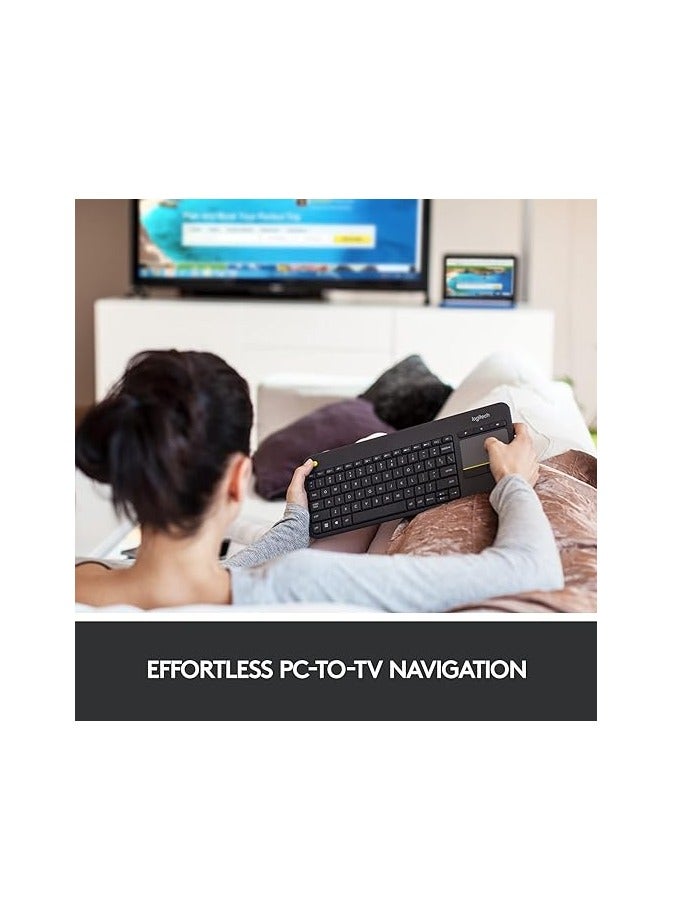 Logitech K400 Plus Wireless Livingroom Keyboard with Touchpad for Home Theatre PC Connected to TV, Customizable Multi-Media Keys, Windows, Android, Laptop/Tablet, Arabic Keyboard - Black  - Image 2