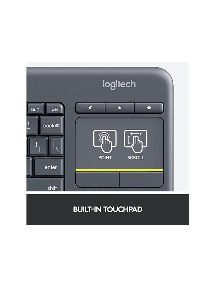 Logitech K400 Plus Wireless Livingroom Keyboard with Touchpad for Home Theatre PC Connected to TV, Customizable Multi-Media Keys, Windows, Android, Laptop/Tablet, Arabic Keyboard - Black  - Image 4