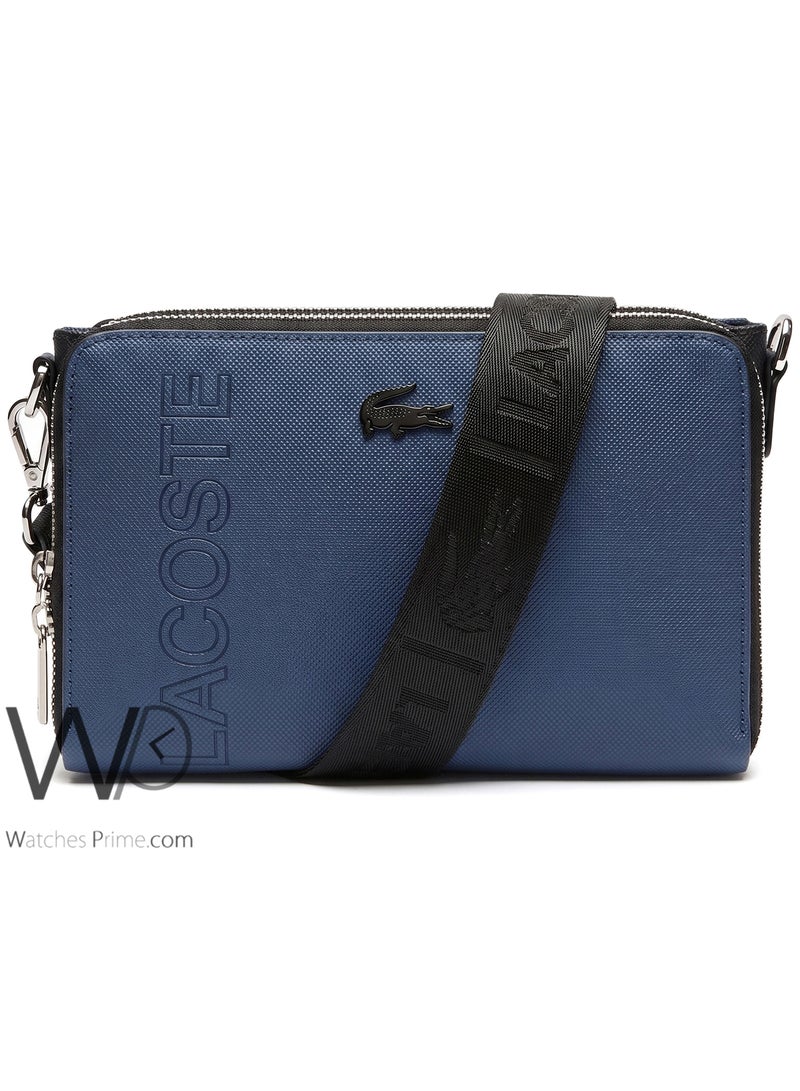 Lacoste Navy Blue Piqué Textured Crossbody Organizer Bag - Image 1