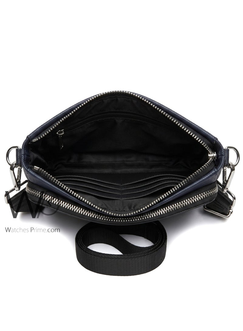 Lacoste Navy Blue Piqué Textured Crossbody Organizer Bag - Image 5