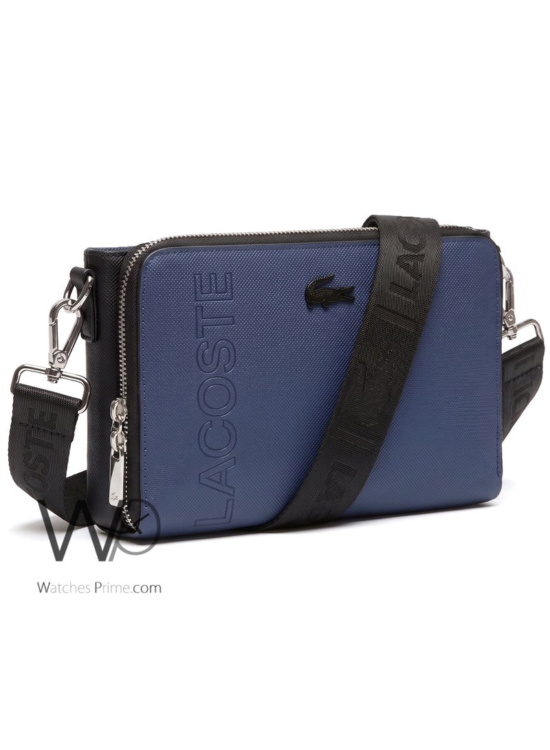 Lacoste Navy Blue Piqué Textured Crossbody Organizer Bag - Image 2