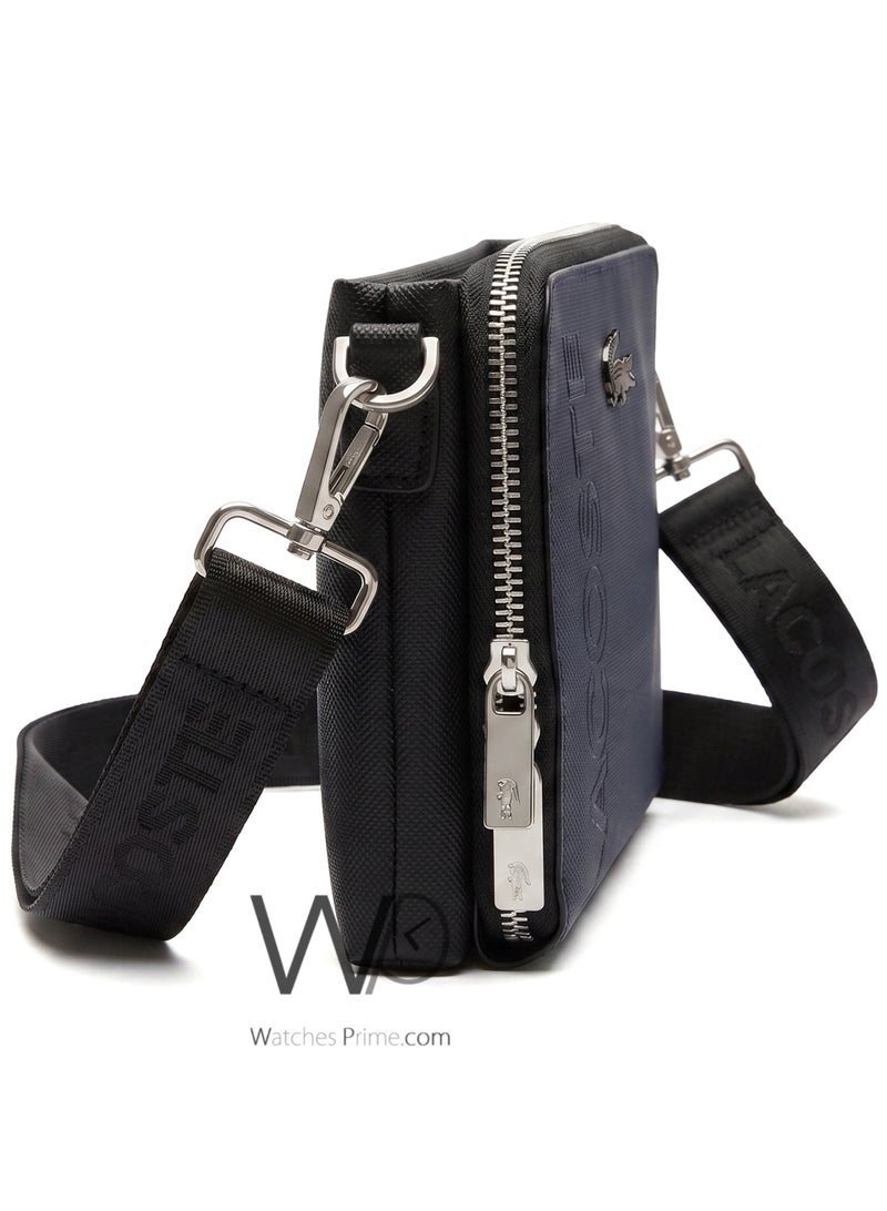 Lacoste Navy Blue Piqué Textured Crossbody Organizer Bag - Image 4
