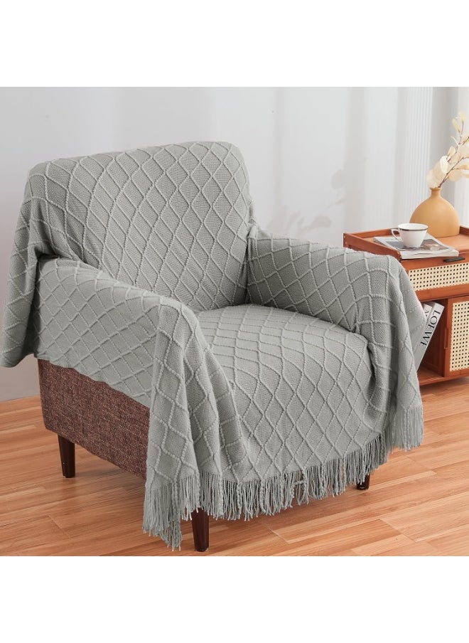 Enjoylifeme Tassel Design Soft Blanket Keep Warm Cotton Light Grey 127 x 172cm  - Image 1