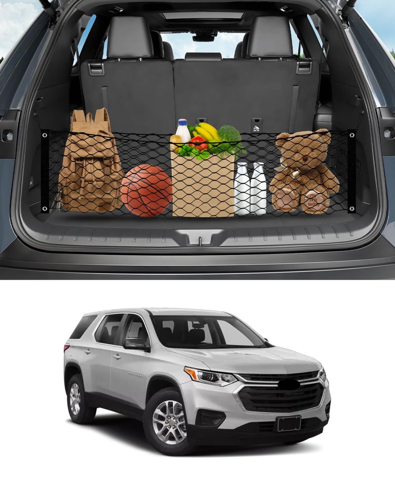 Karltys Envelope Style Cargo Net for 2018-2024 2025 2026 Chevy Traverse Accessories, Elastic Rear Trunk Mesh Cargo Net for Traverse Heavy Duty Nylon Mesh Storage Netting with Metal Hooks - Image 1