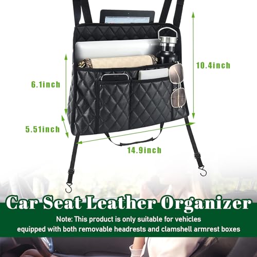 Dickno Car Purse Holder Between Seats, Leather Auto Front Seat Handbag Organizer Pocket, Universal Large Capacity Seat Bag Box Storage, Vehicle Interior Backseat Barrier for Kids Pet - Image 2