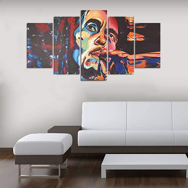 Mad Masters Bob Marley Musical Legend Wall Art Canvas Painting Pictures with Frame 122 x 56 cm Pack of 5 Multicolour - Image 2