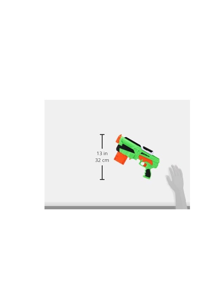 REVOLUTION •Clip fed blaster
•Blasts up to 80FT/24.4M
•Includes 8 count clip & 8 Accublast darts
•Ages 6+  - Image 1