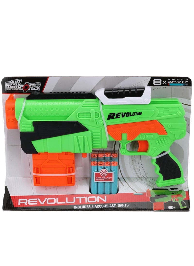 REVOLUTION •Clip fed blaster
•Blasts up to 80FT/24.4M
•Includes 8 count clip & 8 Accublast darts
•Ages 6+  - Image 3