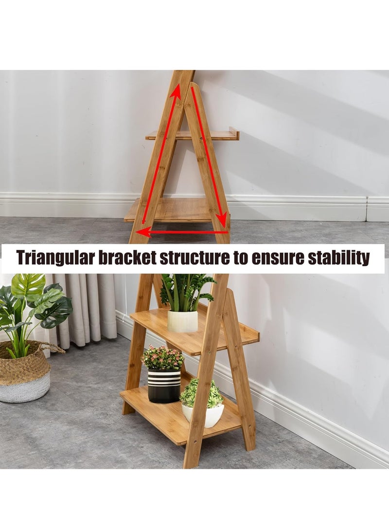 Generic 5 Tier Bookshelf, Home Office Bookcase Shelf Storage OrganizerLeaning Ladder Bookshelf Bamboo Storage Display Shelves Organizer Shelves for Plant Flower Free Standing  - Image 5