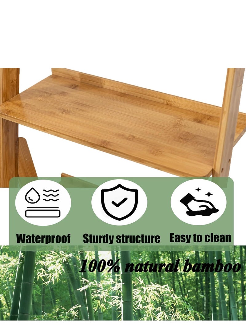 Generic 5 Tier Bookshelf, Home Office Bookcase Shelf Storage OrganizerLeaning Ladder Bookshelf Bamboo Storage Display Shelves Organizer Shelves for Plant Flower Free Standing  - Image 3