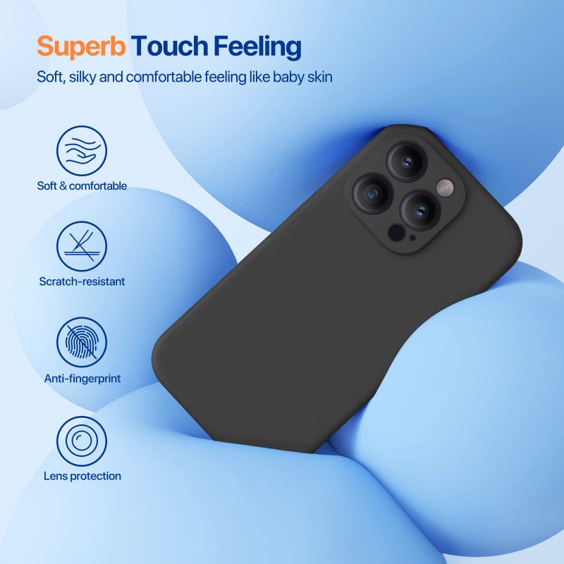Miracase Designed for iPhone 14 Pro Case with Screen Protector, [Upgraded Camera Protection], Shockproof Liquid Silicone Rubber Phone Case Cover for 14 Pro 6.1 inch, Black - Image 3