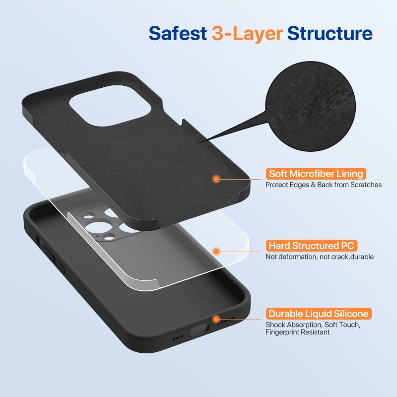 Miracase Designed for iPhone 14 Pro Case with Screen Protector, [Upgraded Camera Protection], Shockproof Liquid Silicone Rubber Phone Case Cover for 14 Pro 6.1 inch, Black - Image 5