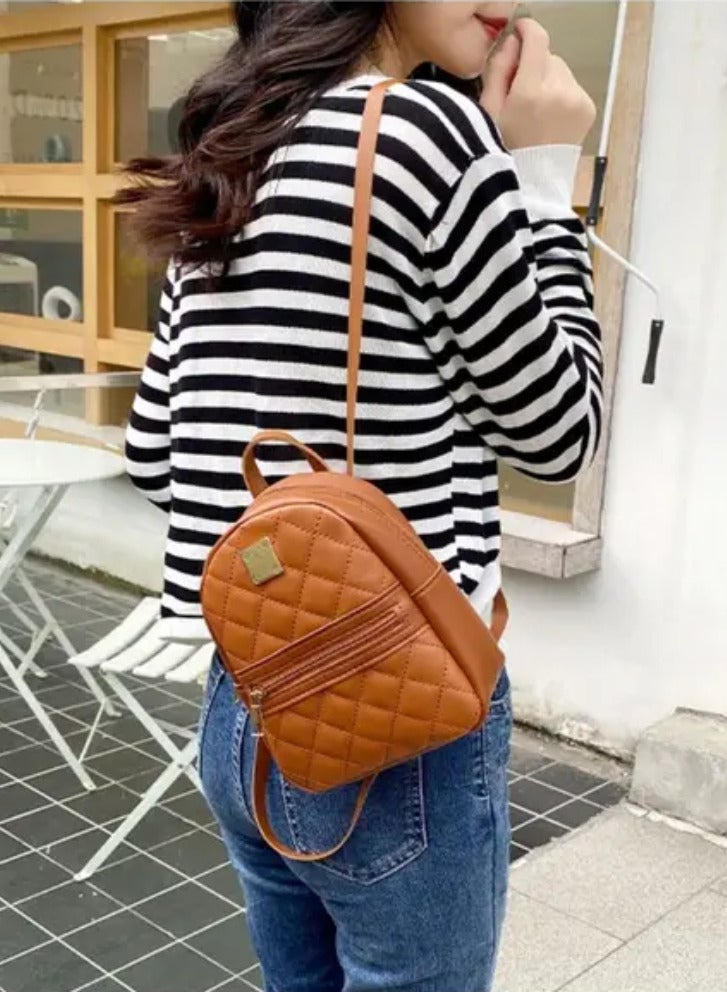 Festive Gallery Backpack women pu leather shoulder a mini-sized crossbody/shoulder bag with a quilted pattern backpack multi-function ladies phone pouch pack ladies school backpack bags for women ( Brown) 
