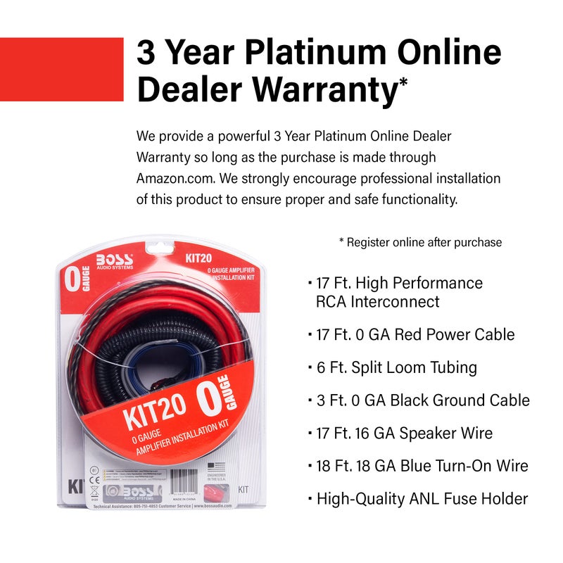 BOSS Audio Systems KIT20 0 Gauge Amplifier Installation Wiring Kit - A Car Amplifier Wiring Kit Helps You Make Connections and Brings Power to Your Radio, Subwoofers and Speakers - Image 2