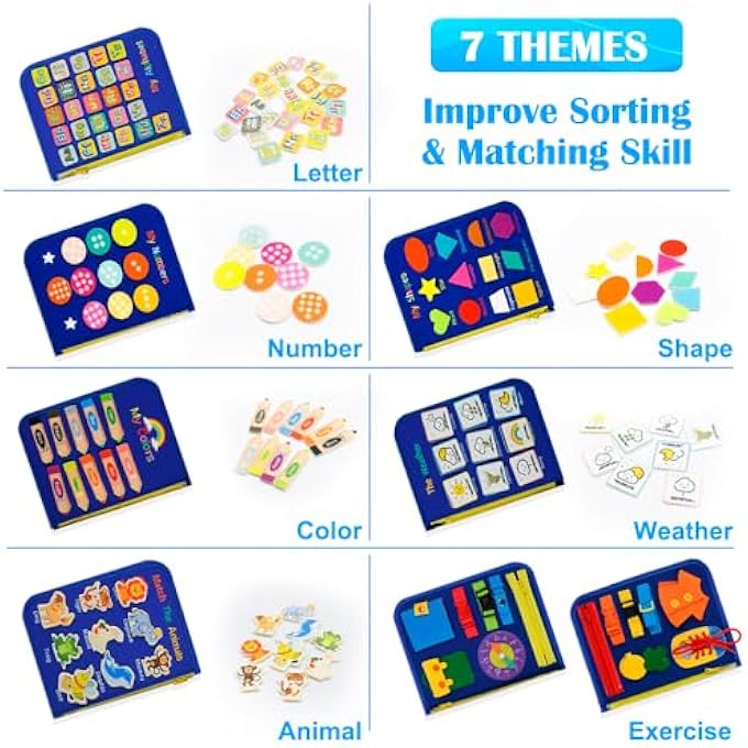 BUSY BOARD MONTESSORI TOYS EDUCATIONAL SENSORY TOYS FOR TODDLER SENSORY TOYS 15 ACTIVITIES AND 6 THEMES FOR BOYS WITH A STORAGE BAG (BLUE) - Image 5