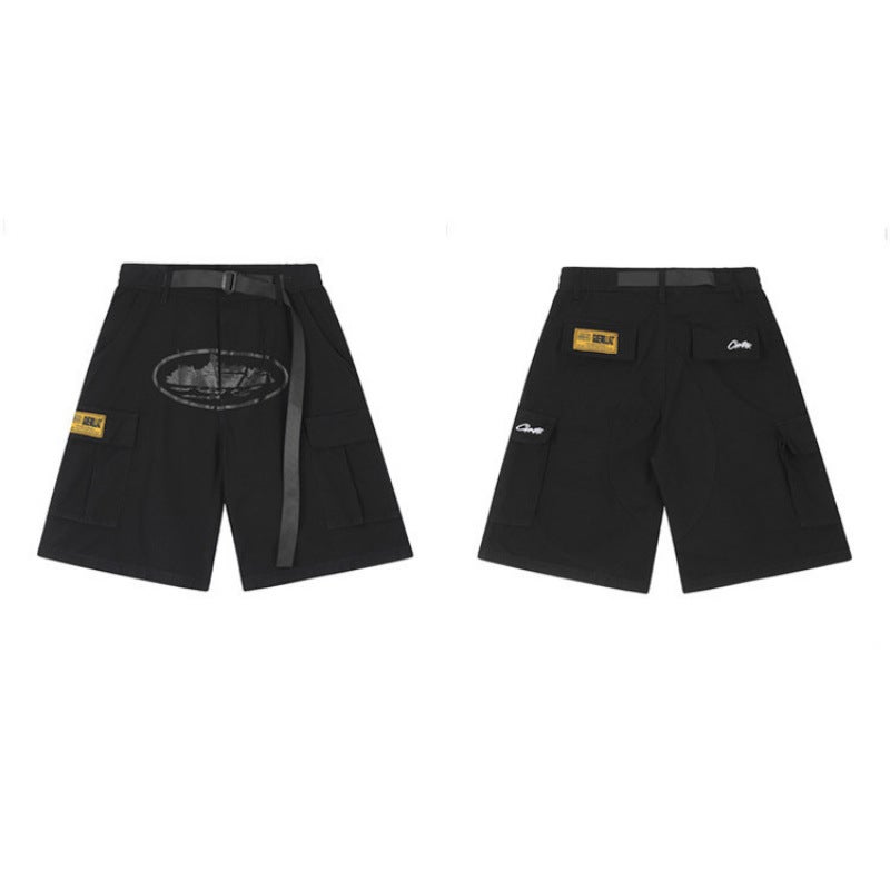 Corteiz Shorts Alcatraz Island Printed Caution Pants Casual Shorts High Street Casual Multi-Pocket Men And Women - Image 1