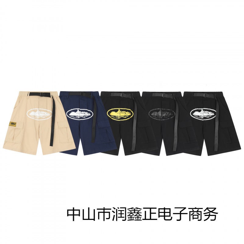 Corteiz Shorts Alcatraz Island Printed Caution Pants Casual Shorts High Street Casual Multi-Pocket Men And Women - Image 2