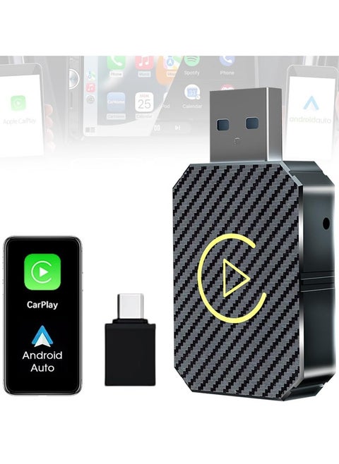 Wireless Bluetooth Carplay Adapter, 2 in 1 Wireless Carplay Adapter, Mini Edition Wireless Adapter for Android Auto, Compatible with Cars with AA and Carplay, USB C/A Cables