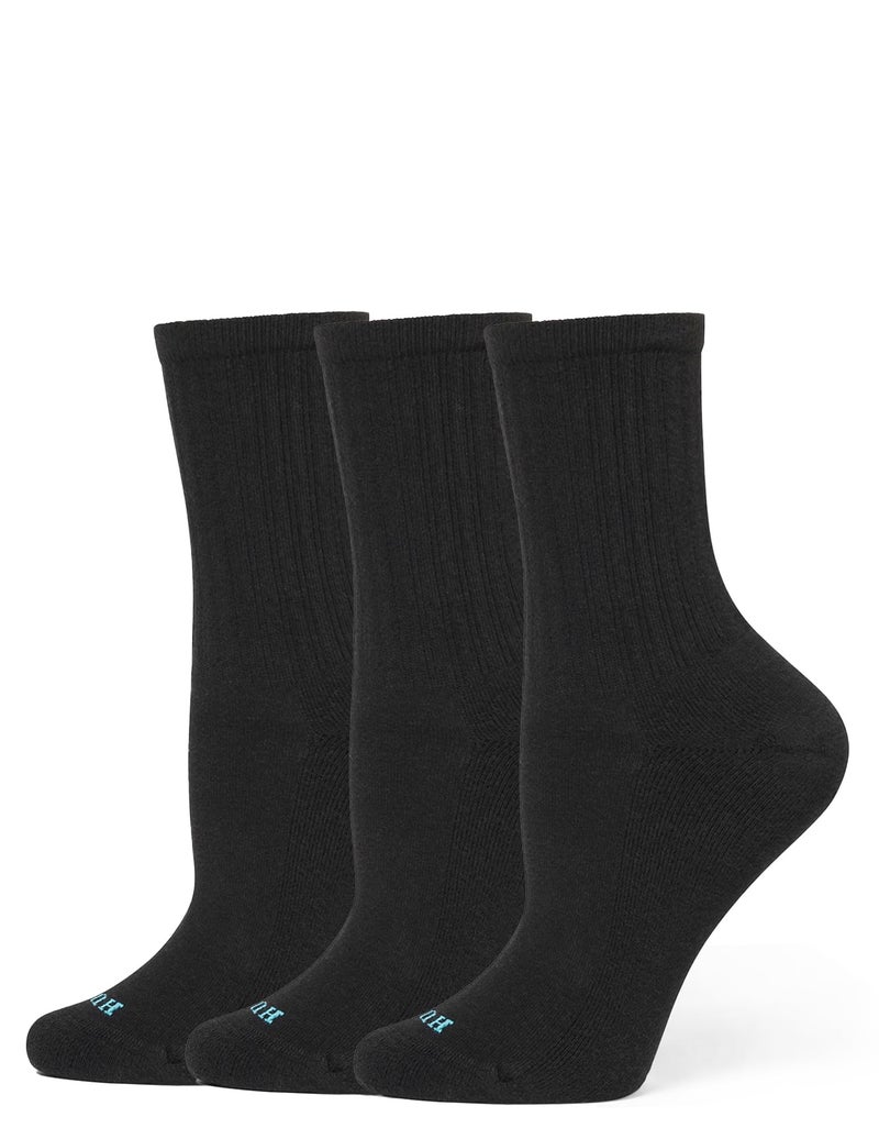 HUE Women's Air Cushion Crew Sock 3 Pair Pack, Black, One Size - Image 1