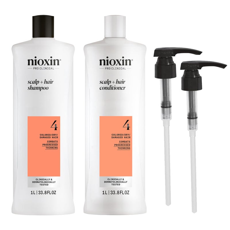 Nioxin System 4 Shampoo & Conditioner Prepack | For Color or Damaged Hair with Progressed Thinning | With Niacinamide and Biotin | Pumps Included | 33.8 Fl oz. - Image 1