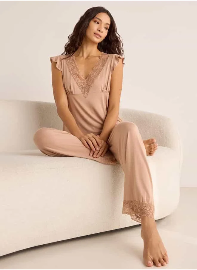 فاف Lace Detail V-neck Top and Pyjama Set