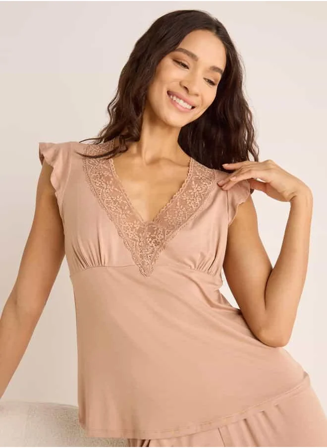 فاف Lace Detail V-neck Top and Pyjama Set