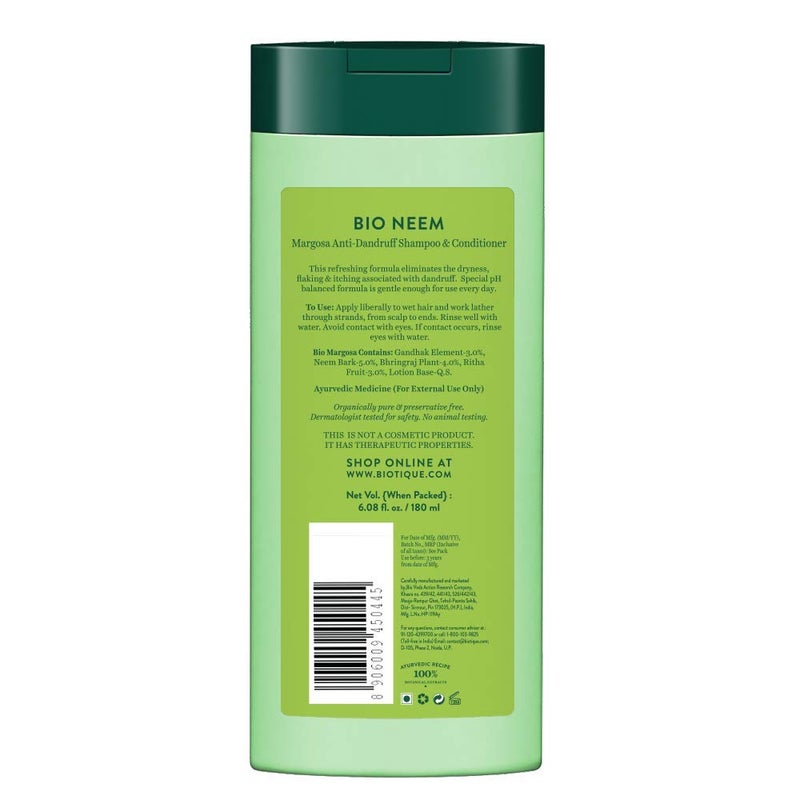 Biotique Bio Neem Margosa Anti Dandruff Shampoo and Conditioner, 180ml - Image 2