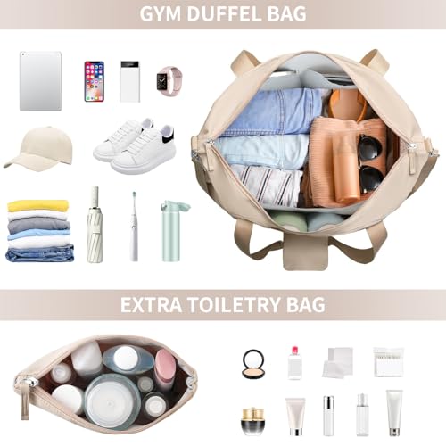 ETRONIK Gym Bag for Women, 47L Carry On Travel Duffel Bag with Shoes Compartment, Weekender Overnight Bag with Wet Pocket & USB Charging Port for Women, Travel, Gym, Weekend, Large Size (Khaki) - Image 5