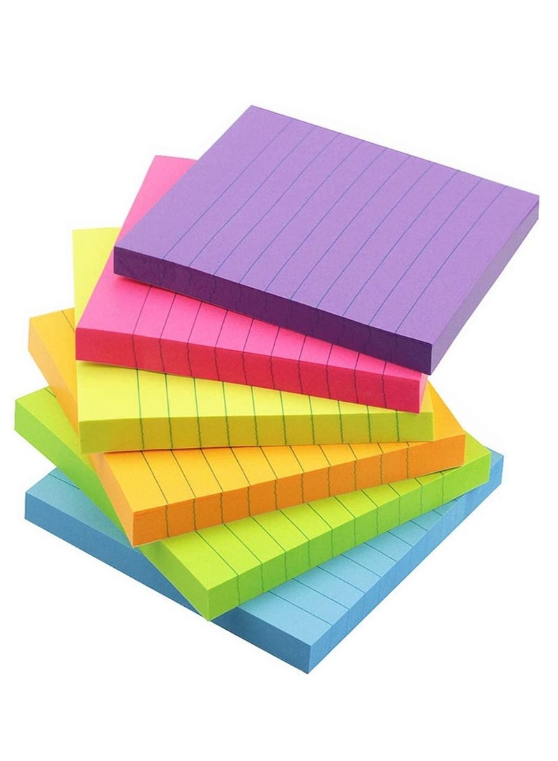 SYOSI 6Pack 300 Sheets Bright Color Lined Sticky Notes, Self-Stick Notes with Lines, Bright Assorted Colors, Post Memos, Strong Adhesive  - Image 1