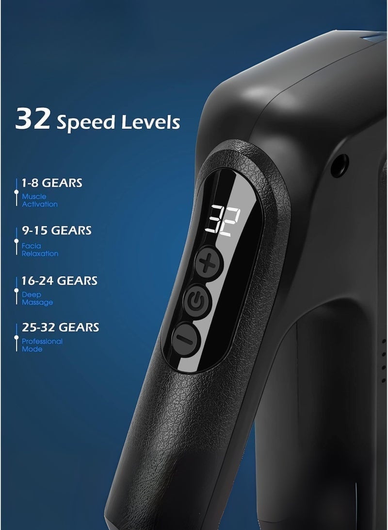 ELTRAZONE Triangular LCD Electric Massage Gun with 8 Replaceable Heads, 32 Vibration Levels, Deep Tissue Percussion Massager for Muscle Recovery, Relaxation & Pain Relief Therapy - Image 3