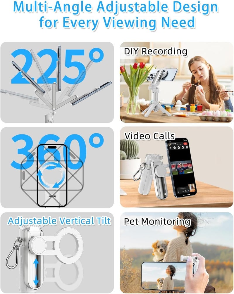 FKU 2025 Stainless Steel P15 MINI Magnetic Retractable Selfie Stick Tripod with Detachable Remote Size,3-in-1 Mini Phone Grip 2 Cold Shoe,10M/393.7'' Wireless Shutter (P15 Megnetic Selfie Stick White) - Image 5