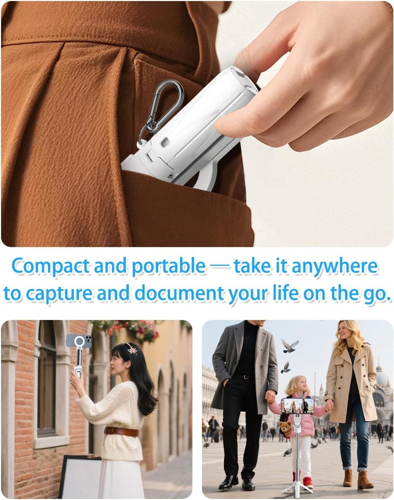 FKU 2025 Stainless Steel P15 MINI Magnetic Retractable Selfie Stick Tripod with Detachable Remote Size,3-in-1 Mini Phone Grip 2 Cold Shoe,10M/393.7'' Wireless Shutter (P15 Megnetic Selfie Stick White) - Image 4