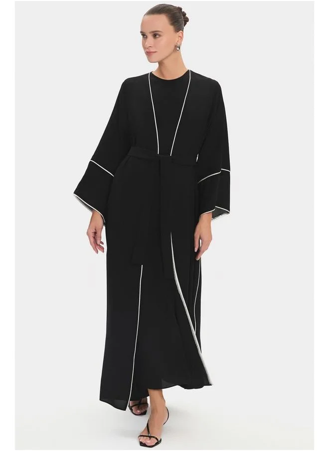 جون June Women Contrast Stripe Detailed Waistband Abaya Black