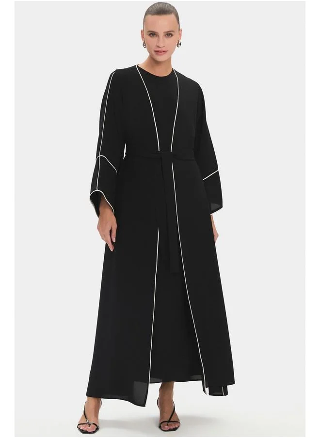 جون June Women Contrast Stripe Detailed Waistband Abaya Black