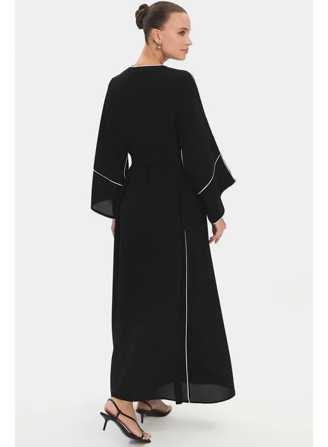 JUNE June Women Contrast Stripe Detailed Waistband Abaya Black
