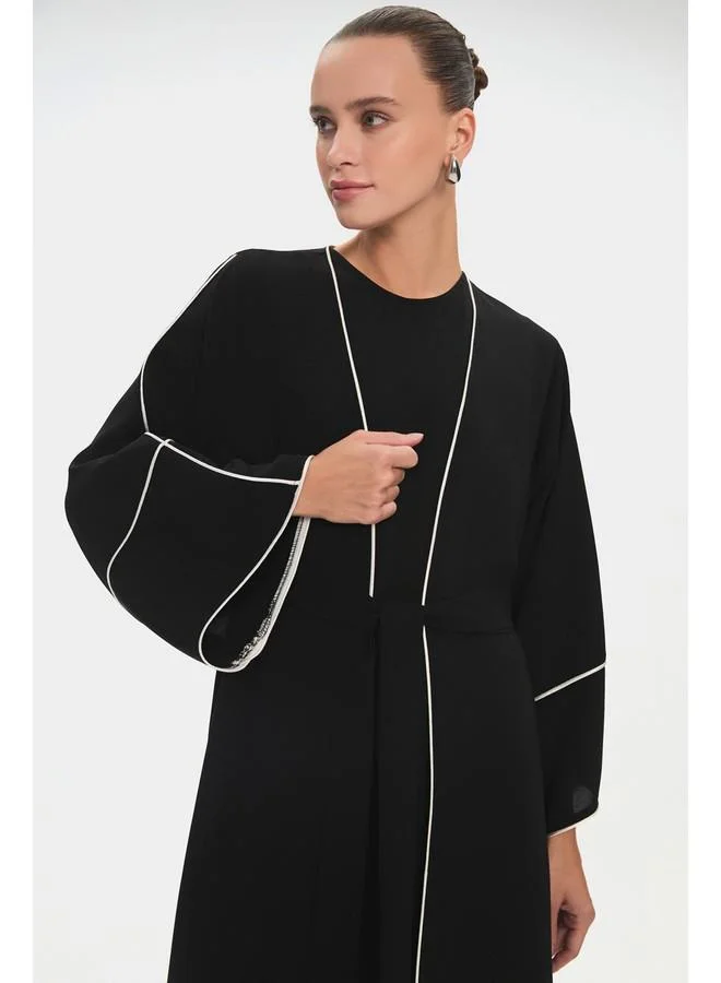 JUNE June Women Contrast Stripe Detailed Waistband Abaya Black