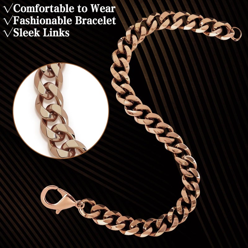 CYUXING Pure Copper Bracelet for Men, Jewelry Gift Solid Copper Link Comfortable Wear Fashionable 8.5in Chain Valentine's Day Men Women Buckle Design Accessories Rose Gold - Image 4