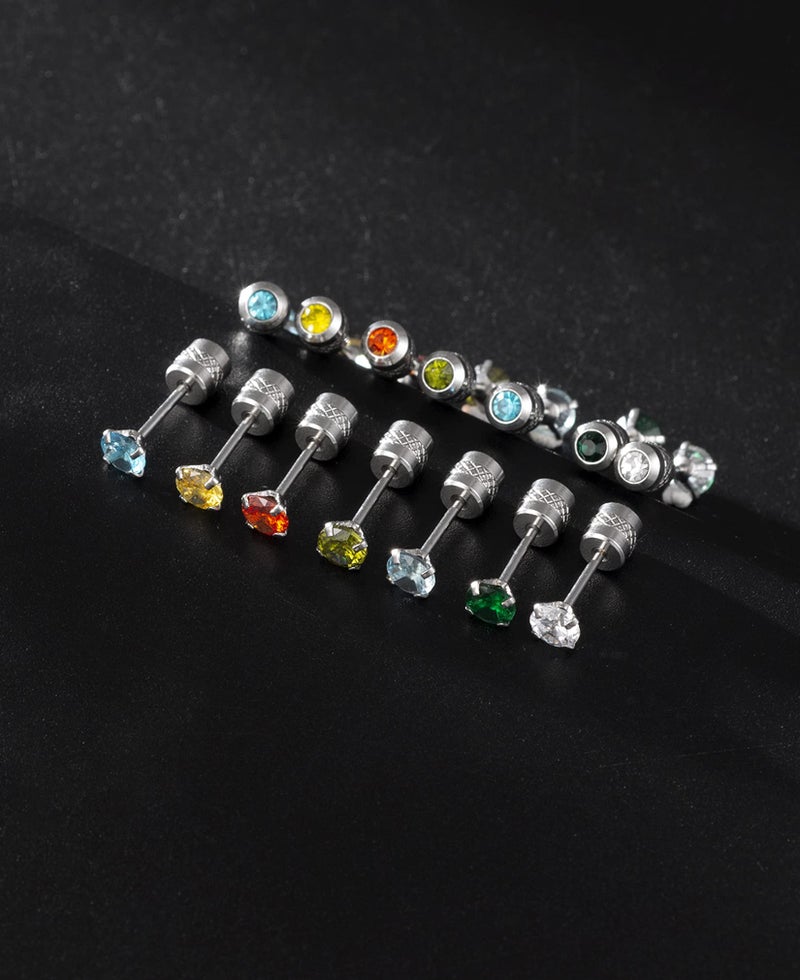 Tornito 14 Pairs Stud Earrings Double Round Cubic Zirconia Multicolor Stainless Steel CZ Cartilage Helix Earrings Screw Back for Women Men 20G - Image 5