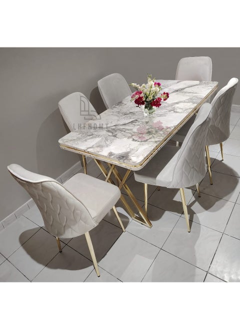 LHFHOMT-7 Seater Dining Room Sets 1 Table With 6 Chairs (160 x 80 x 70 cm) dining Table Sets