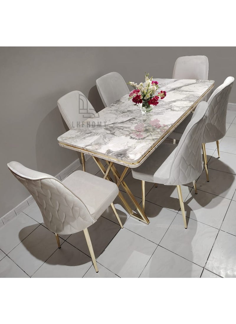 LHFHOMT - LHFHOMT-7 Seater Dining Room Sets 1 Table With 6 Chairs (160 x 80 x 70 cm) dining Table Sets - Image 1