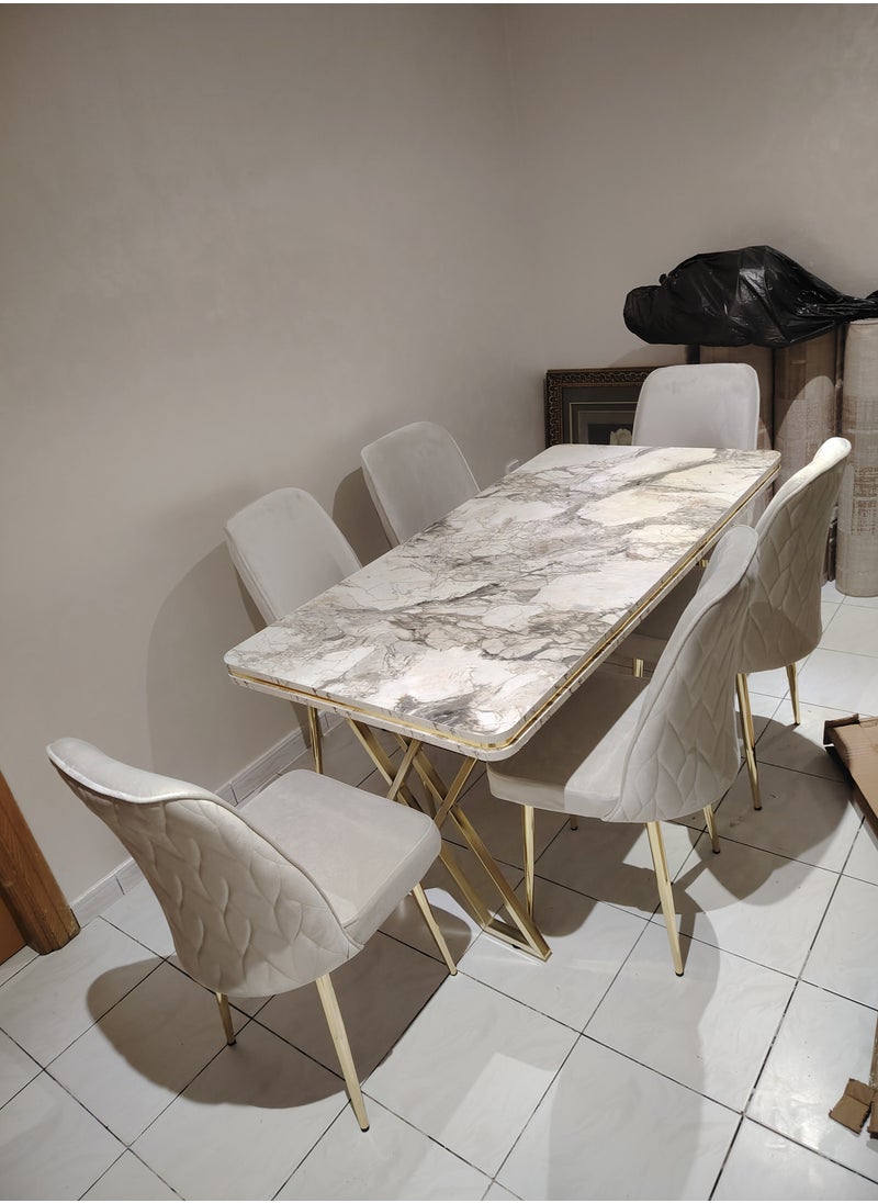 LHFHOMT - LHFHOMT-7 Seater Dining Room Sets 1 Table With 6 Chairs (160 x 80 x 70 cm) dining Table Sets - Image 1