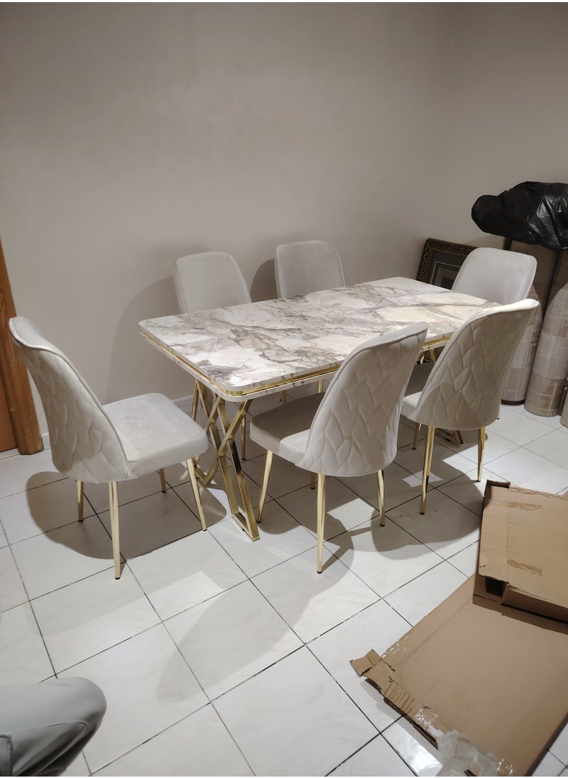 LHFHOMT - LHFHOMT-7 Seater Dining Room Sets 1 Table With 6 Chairs (160 x 80 x 70 cm) dining Table Sets - Image 1