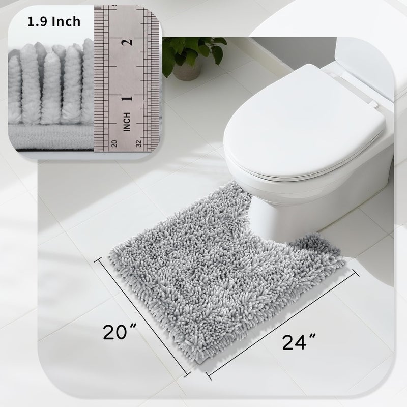 Yimobra Toilet Rugs U Shaped Washable, Extra Thick Soft Absorbent Chenille Contour Bathroom Rugs for Toilet 24x20 Inch, Quick Dry Non Slip Toilet Mat for Bath Floor, Light Grey - Image 2