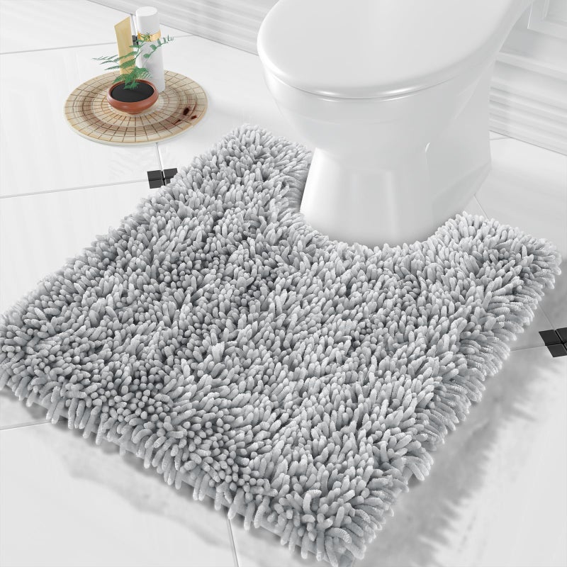 Yimobra Toilet Rugs U Shaped Washable, Extra Thick Soft Absorbent Chenille Contour Bathroom Rugs for Toilet 24x20 Inch, Quick Dry Non Slip Toilet Mat for Bath Floor, Light Grey - Image 1