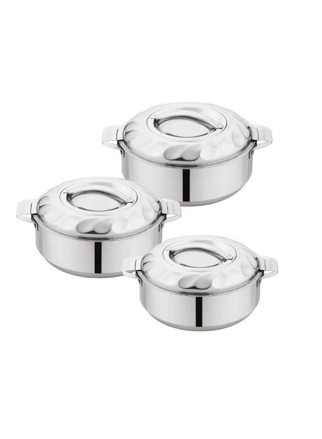 تسوماب طقم أواني طهي ساخنة معزولة من الفولاذ المقاوم للصدأ من TSUMAB - 3 قطع (سعة لتر واحد، لتر ونصف، لترين ونصف) | جدار مزدوج معزول من البولي يوريثان | يحافظ على الطعام ساخنًا وطازجًا | تصميم متين وأنيق - Image 1