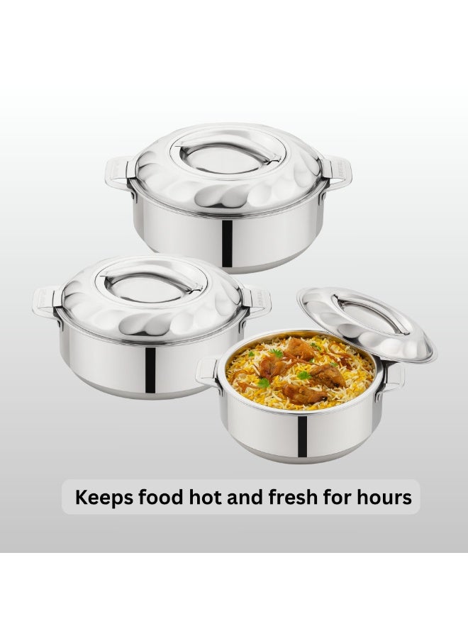 تسوماب طقم أواني طهي ساخنة معزولة من الفولاذ المقاوم للصدأ من TSUMAB - 3 قطع (سعة لتر واحد، لتر ونصف، لترين ونصف) | جدار مزدوج معزول من البولي يوريثان | يحافظ على الطعام ساخنًا وطازجًا | تصميم متين وأنيق - Image 4