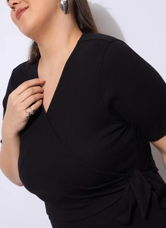SASSAFRAS Curve Bodycon Midi Wrap Dress for Women